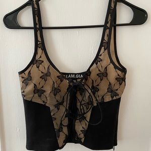 I.AM.GIA medulla corset butterfly mesh top